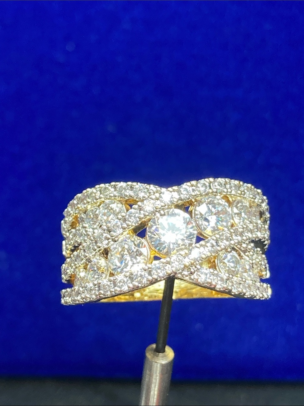 Gold Crisscross Pavé Cubic Zirconia Wide Band Ring - Gold